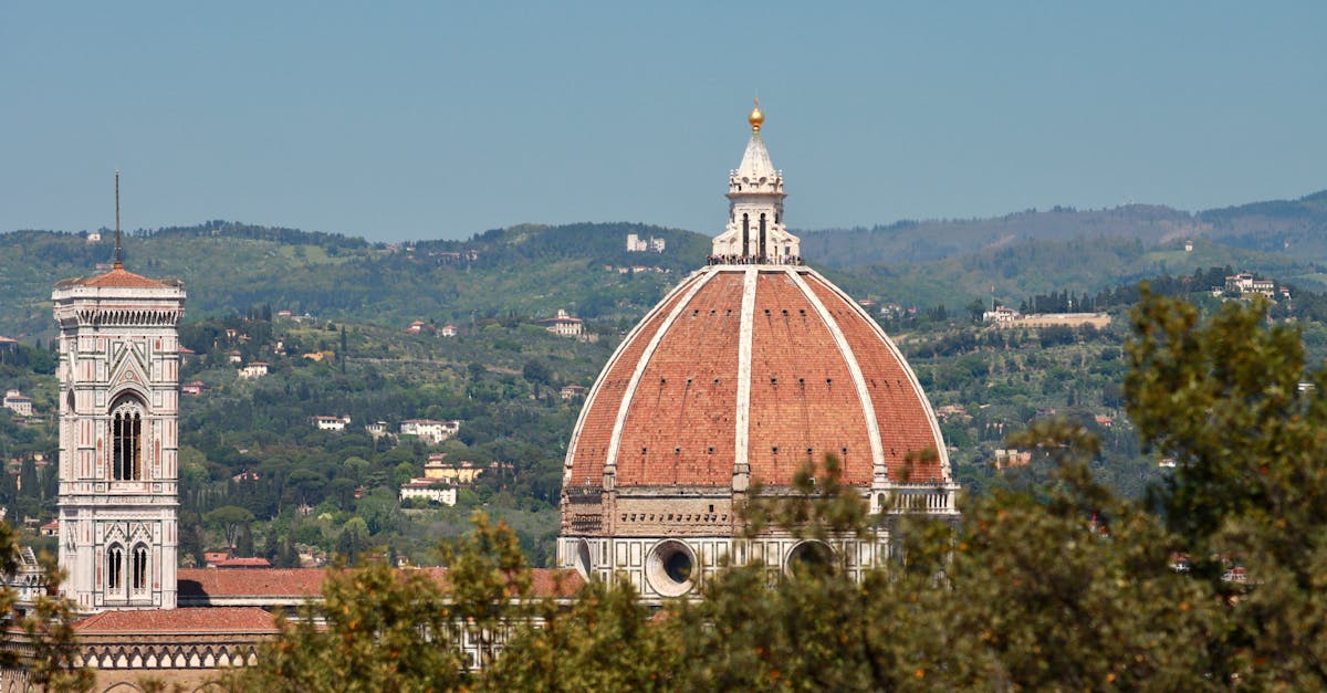 View of Florence Cathedral and Giotto's Bell Tower in Tuscany, Italy.