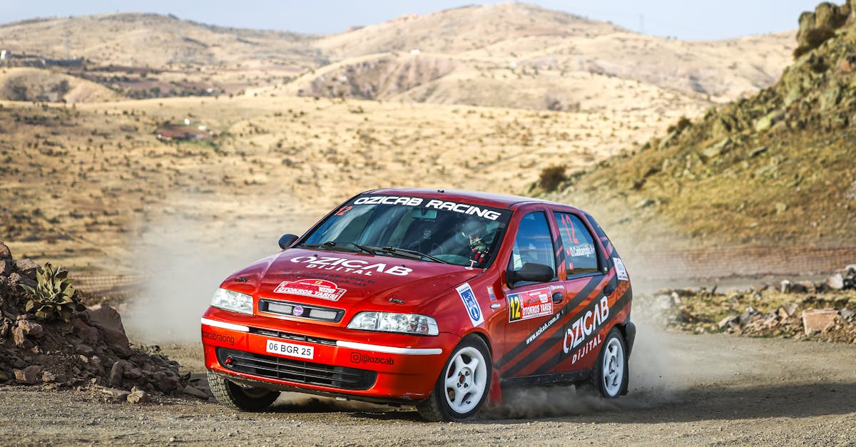 Dynamic shot of a Fiat rally car speeding through a desert track in a thrilling race.