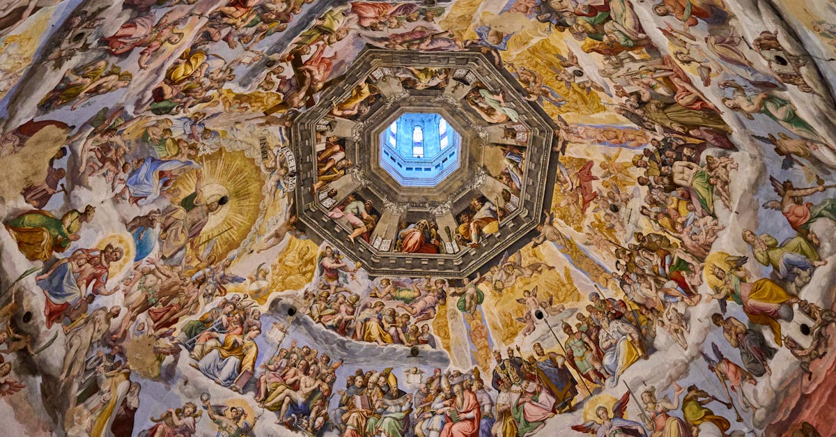 Intricate fresco artwork on the dome of Florence Cathedral showcasing Renaissance artistry.