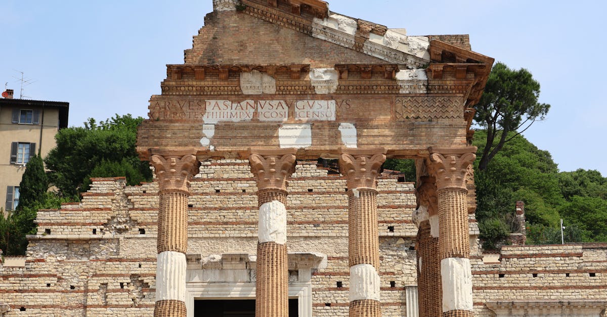 Historic Roman ruins of Brescia, Italy with detailed brick architecture.