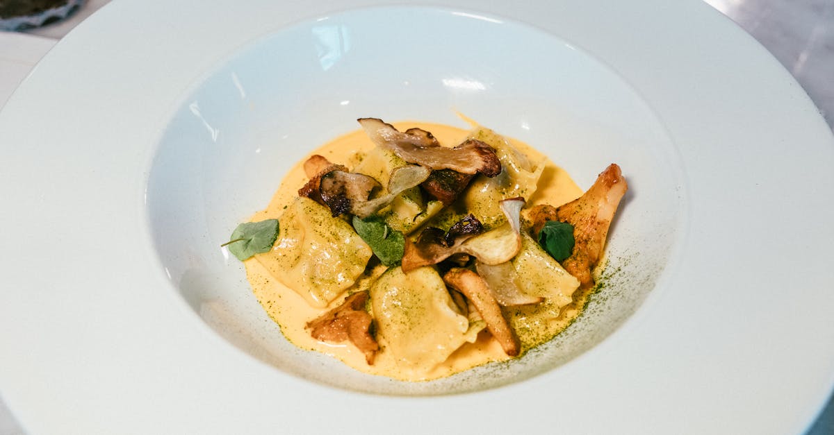 Delicious plate of mushroom ravioli in a gourmet setting, perfect for fine dining enthusiasts.