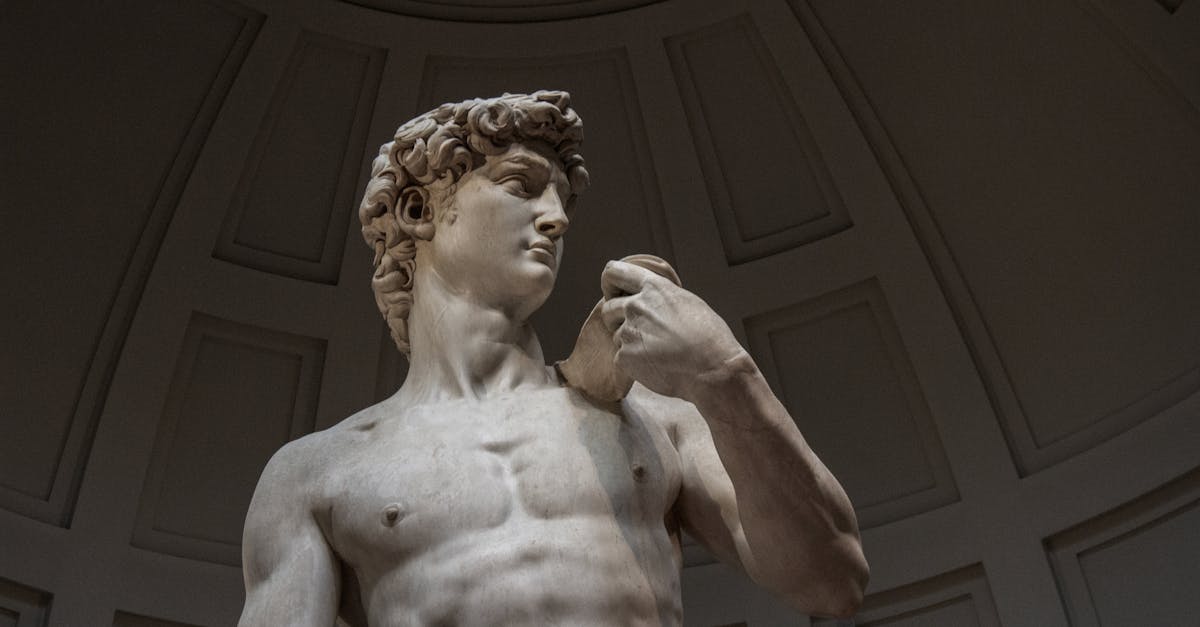 Close-up view of Michelangelo's David sculpture, located in Florence, Italy.